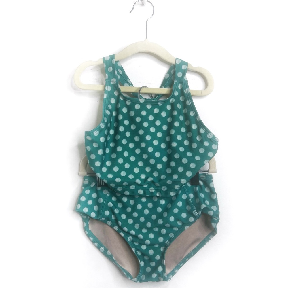 Tea Collection Polka Dot Tankini Swim Set 2 Piece Green White